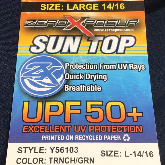 NWT ZERO XPOSURE Swim/Sun Shirt, UPF 50+, Sustainable,‎ Size Large (14/16) - Picture 10 of 10